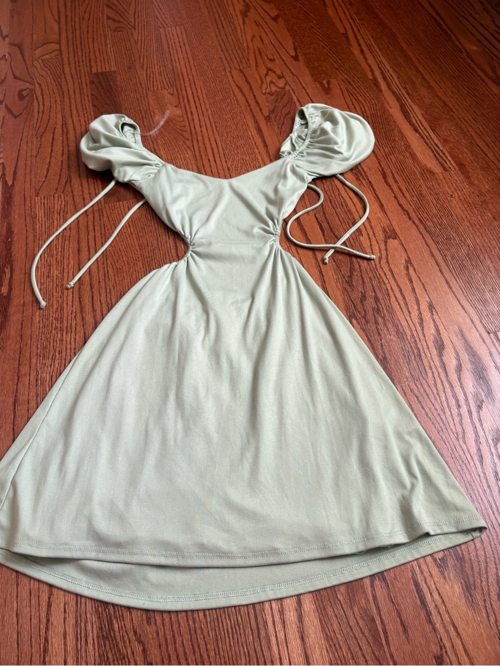 Altar'd State Light Sage Cutout Puff Sleeve Mini Dress